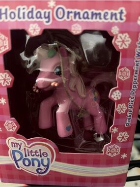 Vintage 2004 My Little Pony Pinkie Pie Pink Holiday Ornament with Candy Cane